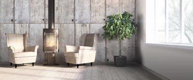 Modern parlak iç. 3D render