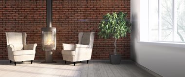 Modern parlak iç. 3D render