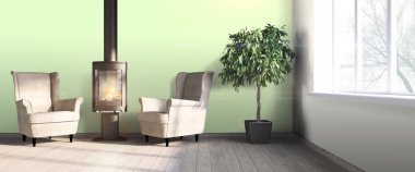 Modern parlak iç. 3D render