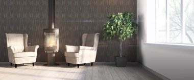 Modern parlak iç. 3D render