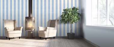 Modern parlak iç. 3D render