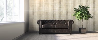 Modern parlak iç. 3D render