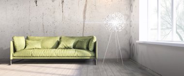 Modern parlak iç. 3D render