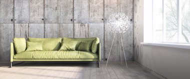 Modern parlak iç. 3D render