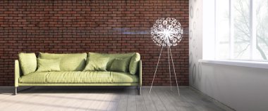 Modern parlak iç. 3D render