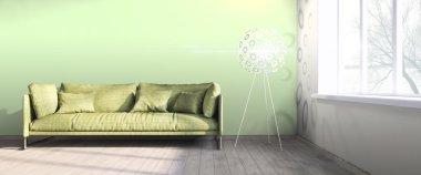 Modern parlak iç. 3D render