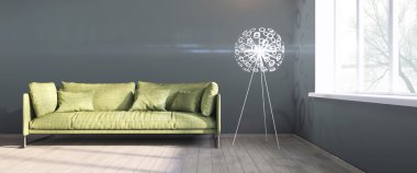 Modern parlak iç. 3D render