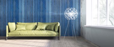 Modern parlak iç. 3D render