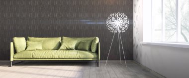 Modern parlak iç. 3D render