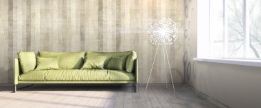 Modern parlak iç. 3D render