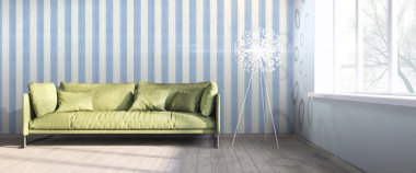 Modern parlak iç. 3D render