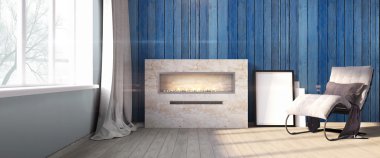 Modern parlak iç. 3D render