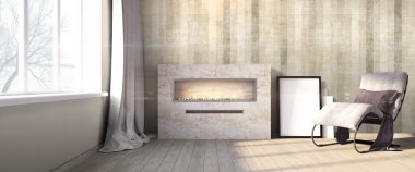 Modern parlak iç. 3D render