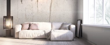 Modern parlak iç. 3D render