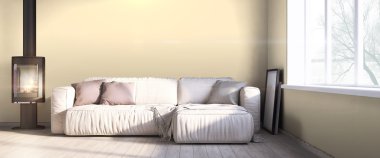 Modern parlak iç. 3D render