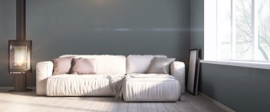 Modern parlak iç. 3D render