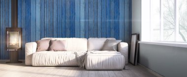 Modern parlak iç. 3D render