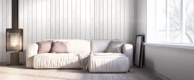 Modern parlak iç. 3D render