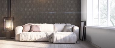 Modern parlak iç. 3D render