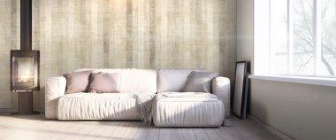 Modern parlak iç. 3D render