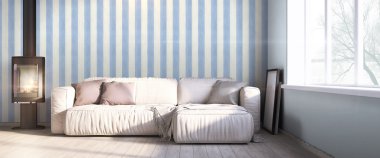 Modern parlak iç. 3D render