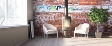 Modern parlak iç. 3D render