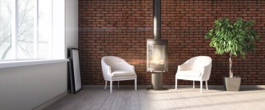 Modern parlak iç. 3D render