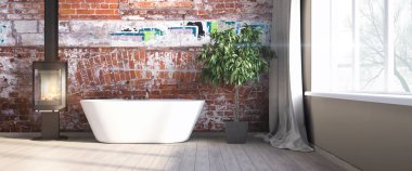 Modern parlak iç. 3D render