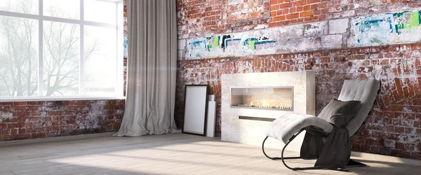 Modern parlak iç. 3D render