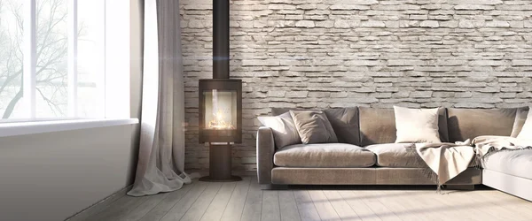 Modern parlak iç. 3D render