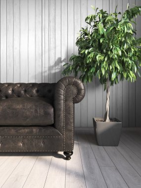 Modern parlak iç. 3D render