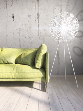 Modern parlak iç. 3D render