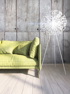 Modern parlak iç. 3D render