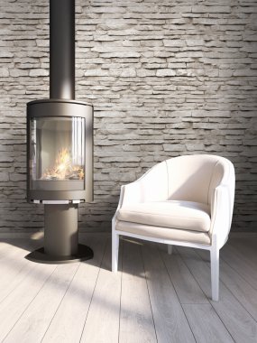 Modern parlak iç. 3D render