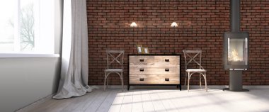 Modern parlak iç. 3D render