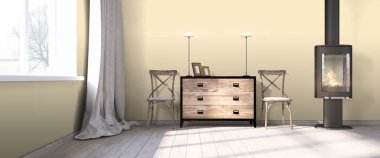 Modern parlak iç. 3D render