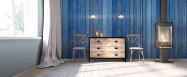 Modern parlak iç. 3D render