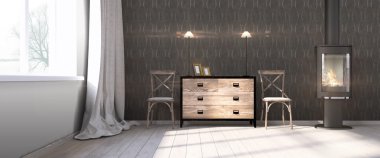 Modern parlak iç. 3D render