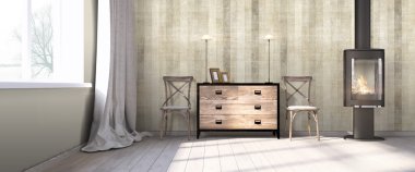 Modern parlak iç. 3D render