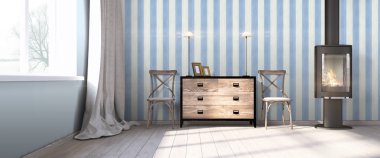 Modern parlak iç. 3D render