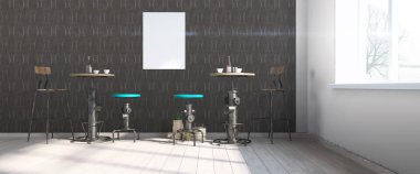 Modern parlak iç. 3D render