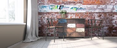 Modern parlak iç. 3D render