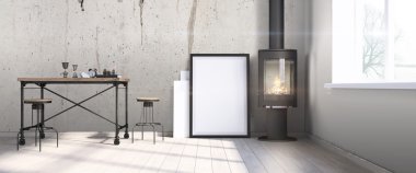 Modern parlak iç. 3D render