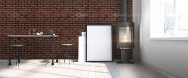 Modern parlak iç. 3D render