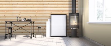 Modern parlak iç. 3D render