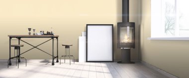 Modern parlak iç. 3D render