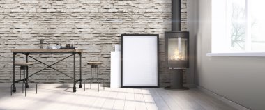 Modern parlak iç. 3D render