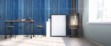 Modern parlak iç. 3D render