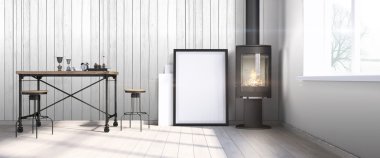 Modern parlak iç. 3D render