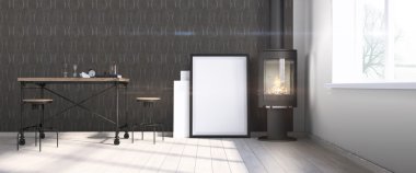 Modern parlak iç. 3D render